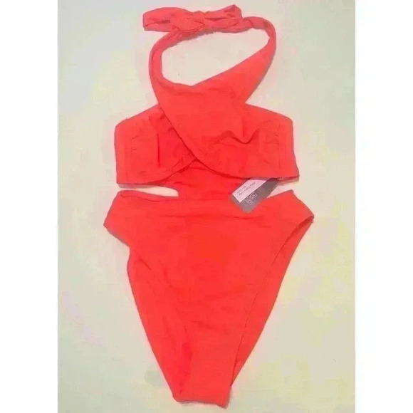 Wild Fable Cross Front Halter One Piece Swimsuit Coral NWT Size XS - Picture 2 of 6